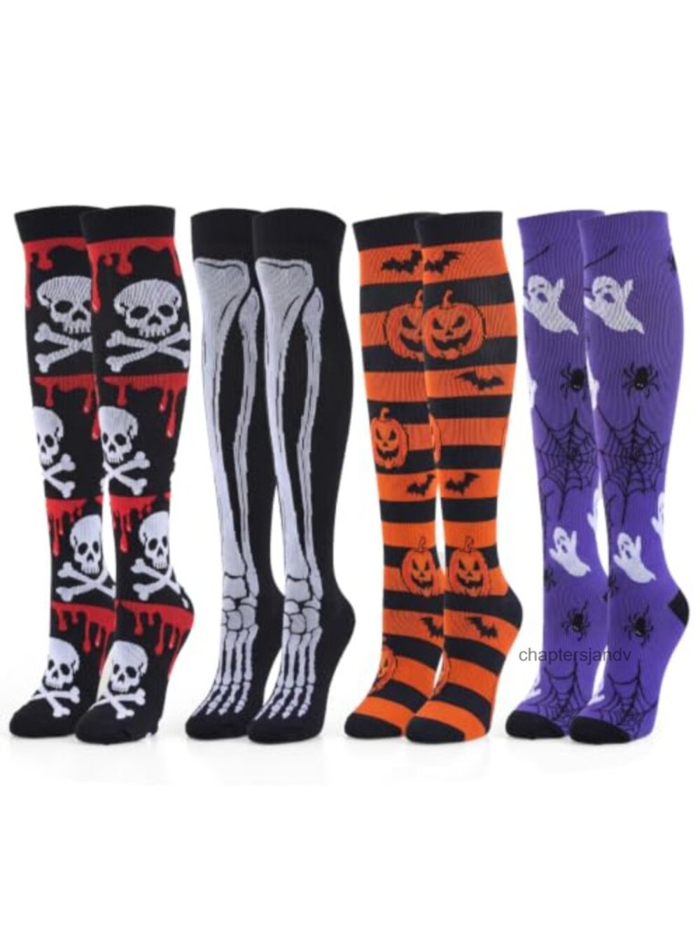 Halloween 4 Pc Compression Socks Women Knee High Nylon Novelty Gift